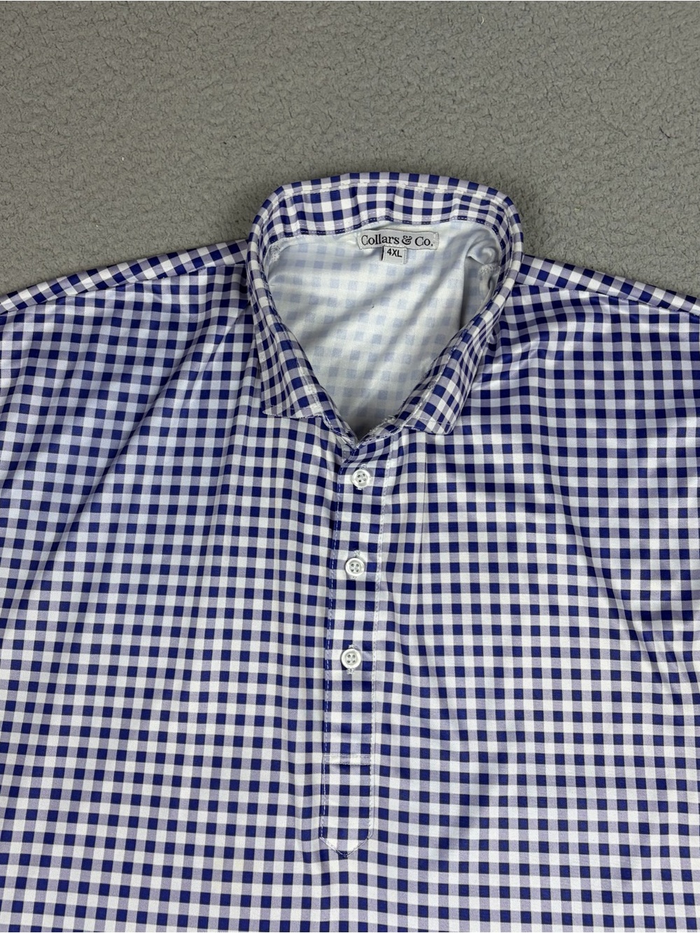 Collars & Co. Performance Polo Men’s 4XL Blue and White Gingham Golf Shirt